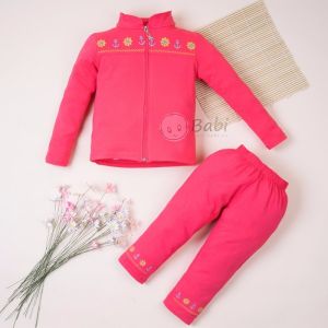Bộ tay dài bé gái cổ sen thêu